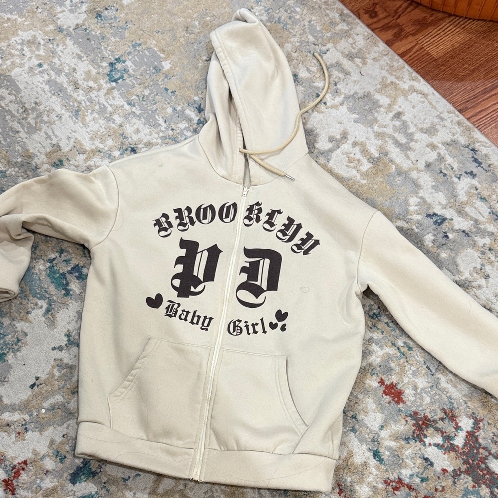 SHEIN Cream Kids Hoodie with Brooklyn PD Print